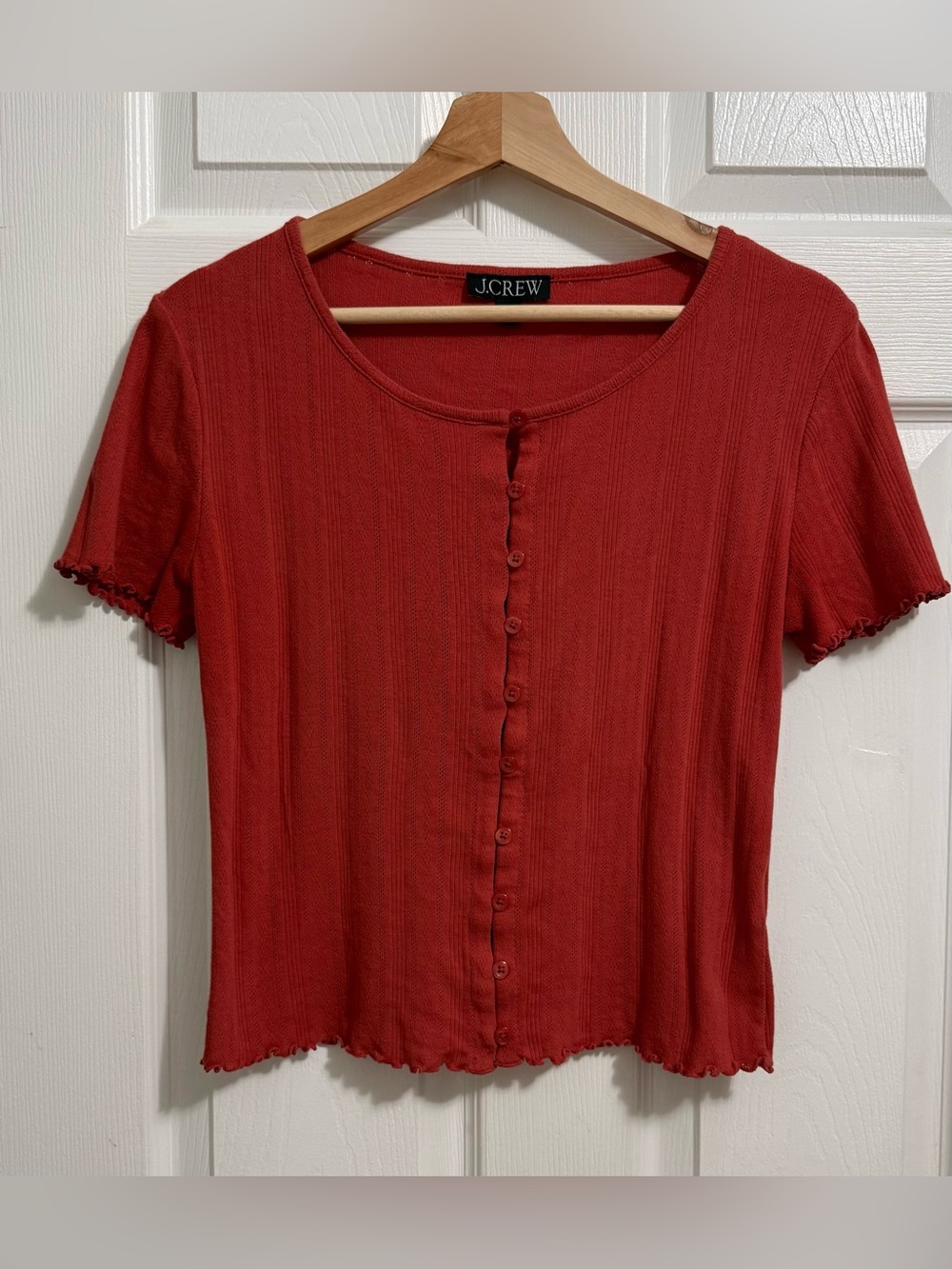 J.Crew Red Button-Front Short Sleeve Top